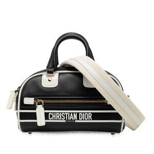 Dior Vibe Bowling Bag Handbag Shoulder Black White Leather
